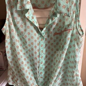 Pearl Light Green Floral Sleeveless Top